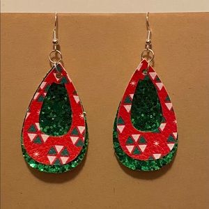 Handmade Faux Leather Earrings- Red and Green